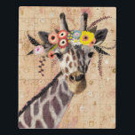 Klimt Giraffe | Bodemteelt Puzzel<br><div class="desc">Deze afbeelding bevat een zoete giraf geadorbeerd in een kroon van bloemen | door Victoria Borges. Afbeelding-ID: 128245GG</div>