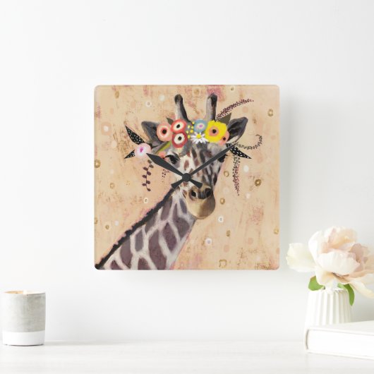 Klimt Giraffe | Bodemteelt Vierkante Klok (Huis)