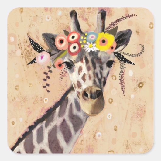 Klimt Giraffe | Bodemteelt Vierkante Sticker (Voorkant)