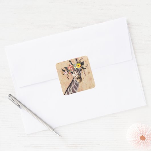 Klimt Giraffe | Bodemteelt Vierkante Sticker (Envelop)