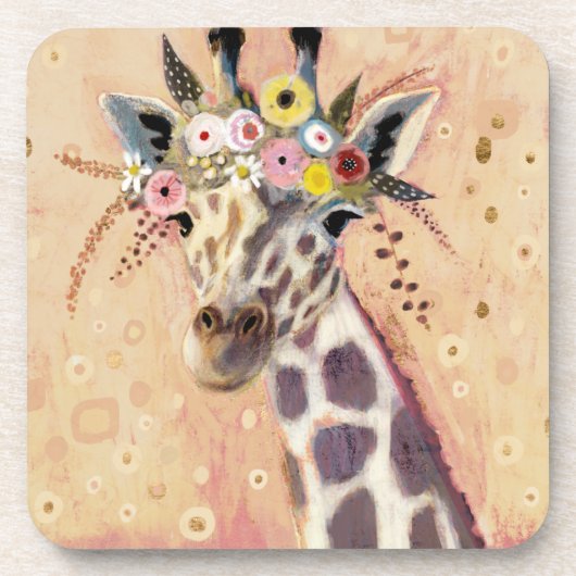 Klimt Giraffe | In bloemen toegevoegd Bier Onderzetter (Voorkant)