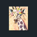 Klimt Giraffe | In bloemen toegevoegd Canvas Afdruk<br><div class="desc">Deze afbeelding bevat een zoete giraf geadorbeerd in een kroon van bloemen | Door Victoria Borges</div>