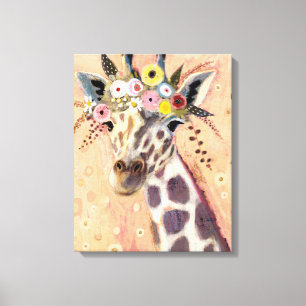 Klimt Giraffe In bloemen toegevoegd Canvas Afdruk
