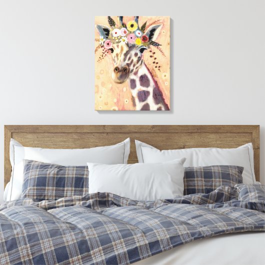 Klimt Giraffe | In bloemen toegevoegd Canvas Afdruk (Insitu (Slaapkamer))