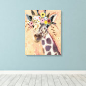 Klimt Giraffe | In bloemen toegevoegd Canvas Afdruk (Insitu (Houten vloer))