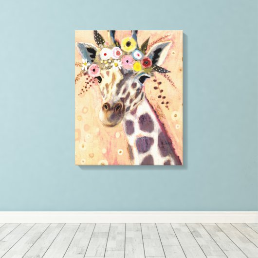 Klimt Giraffe | In bloemen toegevoegd Canvas Afdruk (Insitu (Houten vloer))