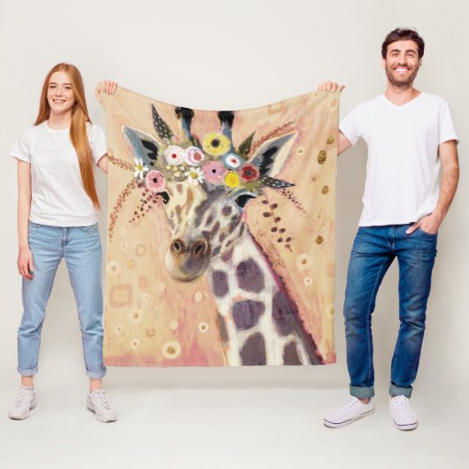 Klimt Giraffe | In bloemen toegevoegd Fleece Deken (In situ)