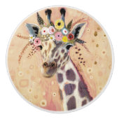 Klimt Giraffe | In bloemen toegevoegd Keramische Knop (Voorkant)