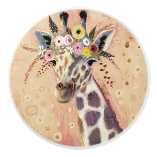 Klimt Giraffe | In bloemen toegevoegd Keramische Knop (Voorkant)