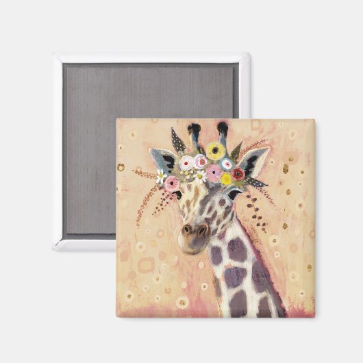 Klimt Giraffe | In bloemen toegevoegd Magneet (Voorkant / Achterkant)