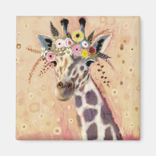 Klimt Giraffe   In bloemen toegevoegd Magneet