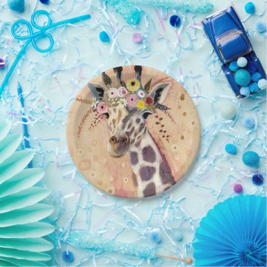 Klimt Giraffe | In bloemen toegevoegd Papieren Bordje (Feest)