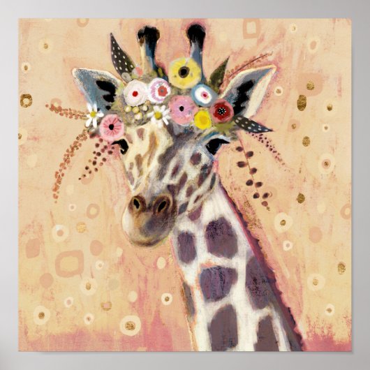 Klimt Giraffe | In bloemen toegevoegd Poster (Voorkant)