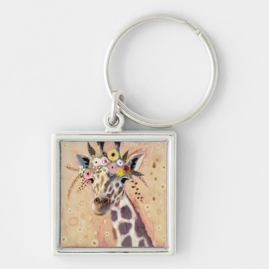Klimt Giraffe | In bloemen toegevoegd Sleutelhanger (Voorkant)