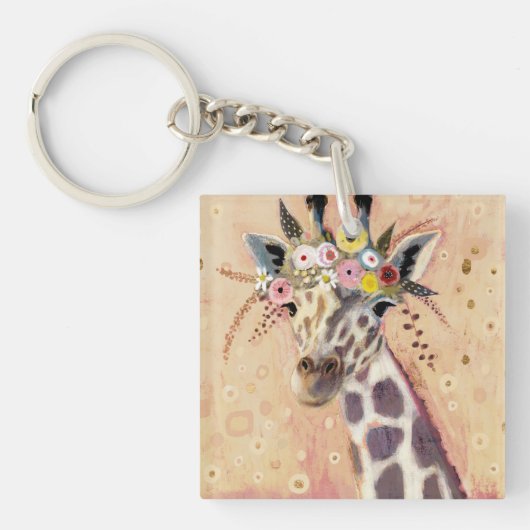 Klimt Giraffe | In bloemen toegevoegd Sleutelhanger (Voorkant)