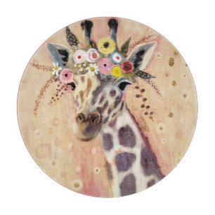 Klimt Giraffe   In bloemen toegevoegd Snijplank