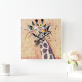 Klimt Giraffe | In bloemen toegevoegd Vierkante Klok (Huis)