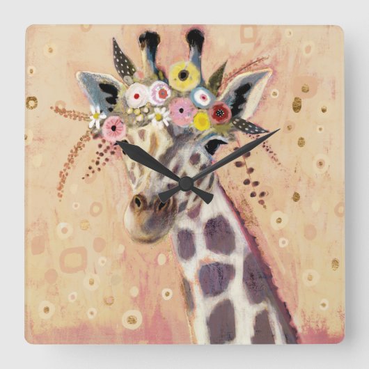 Klimt Giraffe | In bloemen toegevoegd Vierkante Klok (Voorkant)