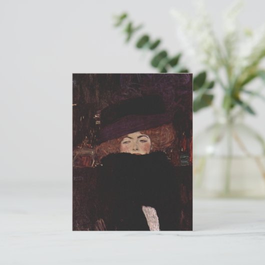 Klimt, Gustav Dame mit Hut und Federboa 1909 Techn Briefkaart (Staand voorkant)