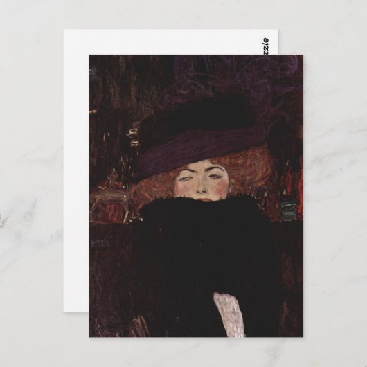 Klimt, Gustav Dame mit Hut und Federboa 1909 Techn Briefkaart (Voorkant / Achterkant)