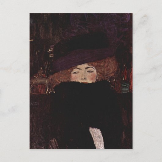 Klimt, Gustav Dame mit Hut und Federboa 1909 Techn Briefkaart (Voorkant)