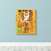 Klimt Kat Vrouw in Gouden kunstparodie Canvas Afdruk (Insitu (Houten vloer))
