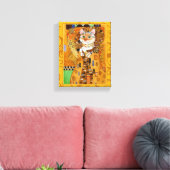 Klimt Kat Vrouw in Gouden kunstparodie Canvas Afdruk (Insitu (Woonkamer))