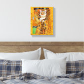 Klimt Kat Vrouw in Gouden kunstparodie Canvas Afdruk (Insitu (Slaapkamer))