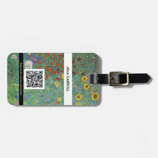 Klimt - Landtuin met zonnebloemen - QR-code Bagagelabel (Voorkant horizontaal)