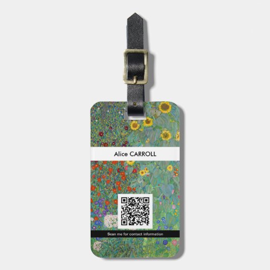Klimt - Landtuin met zonnebloemen - QR-code Bagagelabel (Voorkant verticaal)