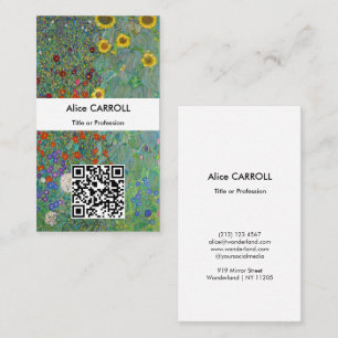 Klimt - Landtuin met zonnebloemen - QR Code Visitekaartje