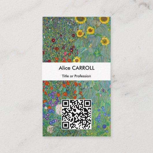 Klimt - Landtuin met zonnebloemen - QR-code Visitekaartje (Voorkant)