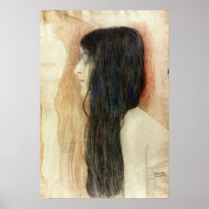 Klimt - meisje met lange haar poster