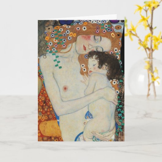 Klimt, moeder en kind kaart (Gele Bloem)