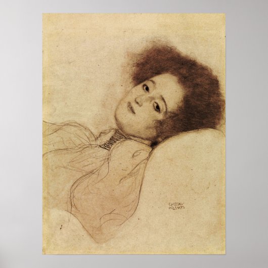 Klimt - portret van een jonge vrouw die zich terug poster (Voorkant)