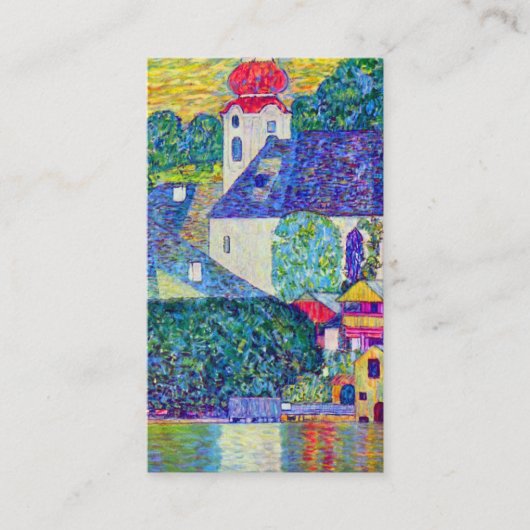 Klimt St Wolfgang kerk in Unterach op meer Atter Visitekaartje (Voorkant)