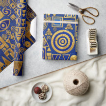 Klimt stijl blauw+goud Egyptische Revival