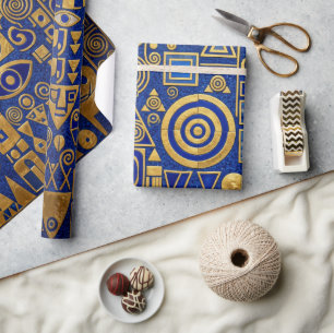 Klimt stijl blauw+goud Egyptische Revival Cadeaupapier
