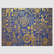 Klimt stijl blauw+goud Egyptische Revival