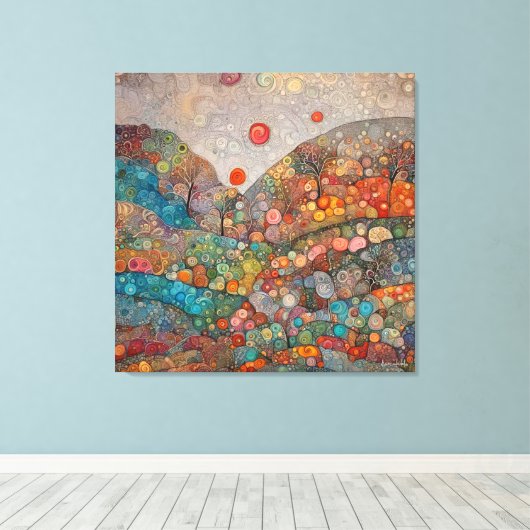 KLIMT STIJL KLEURRIJKE GRILLIGE LANDSCHAP WERVELIN CANVAS AFDRUK (Insitu (Houten vloer))