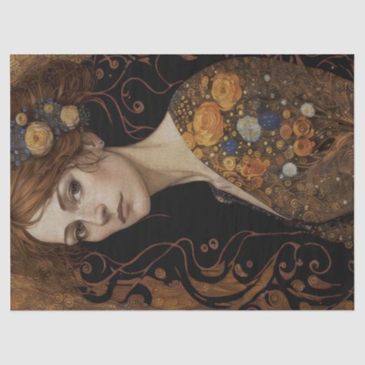 Klimt Stijl Vrouw met Bloemen Decoupage Tissuepapier (Voorkant)