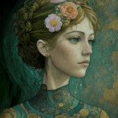 Klimt-Style Meisje met bloemen in haar Decoupage Tissuepapier