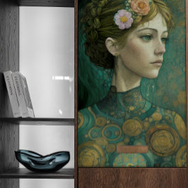 Klimt-Style Meisje met bloemen in haar Decoupage Tissuepapier