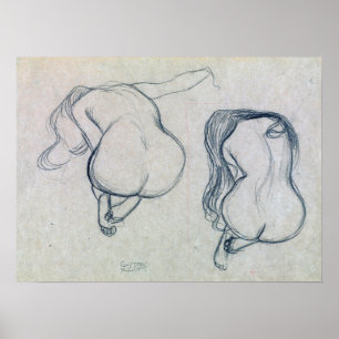 Klimt - twee studies van een vrouw die in haar sto poster