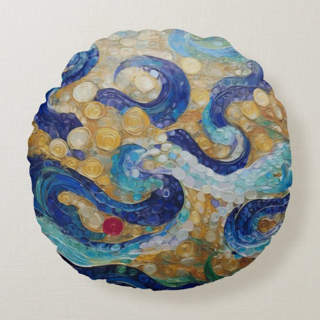 Klimt Water Serpents Rond Kussen (Voorkant)