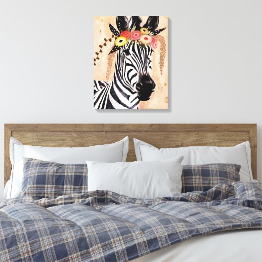 Klimt Zebra | Bodemteelt Canvas Afdruk (Insitu (Slaapkamer))