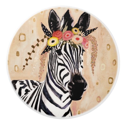 Klimt Zebra | Bodemteelt Keramische Knop (Voorkant)