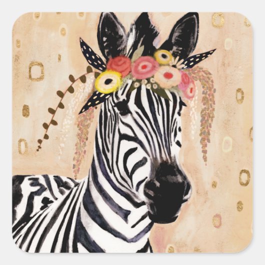 Klimt Zebra | Bodemteelt Vierkante Sticker (Voorkant)