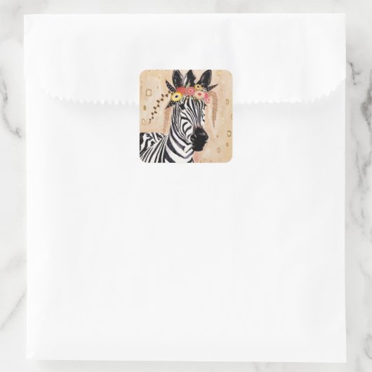 Klimt Zebra | Bodemteelt Vierkante Sticker (Tas)