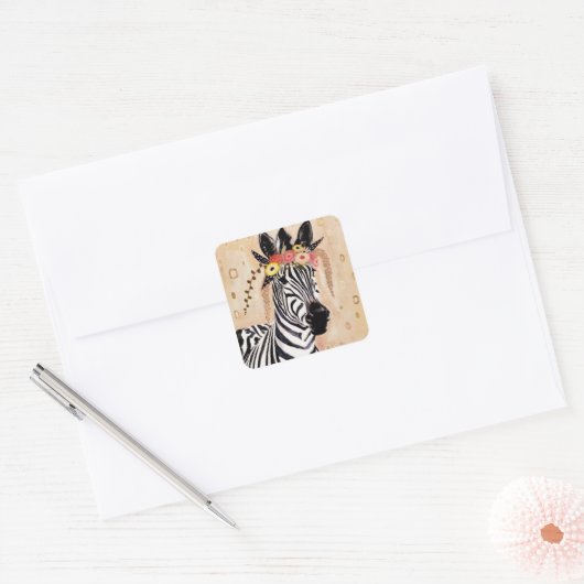 Klimt Zebra | Bodemteelt Vierkante Sticker (Envelop)